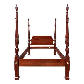 Lexington Queen Size Mahogany Rice Carved Poster Bed Frame For Sale