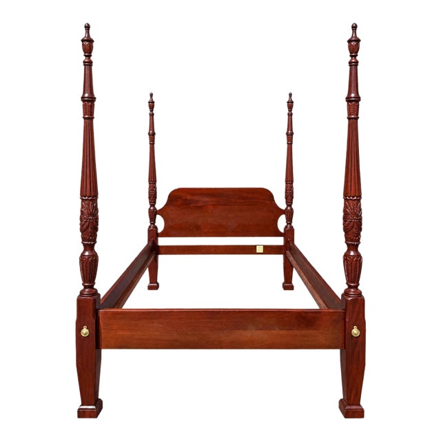 Lexington Queen Size Mahogany Rice Carved Poster Bed Frame For Sale