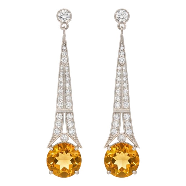Art Deco Style Citrine and Colorless Topaz Drop Earrings Silver, Gold, A Pair For Sale
