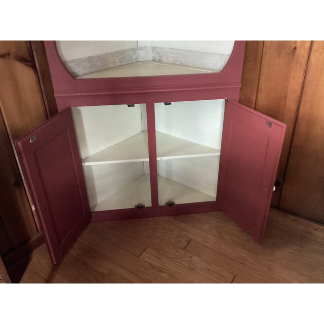 1950s Farmhouse, Cottage Core, Primitive Style Red Painted Corner Cabinet For Sale In New York - Image 6 of 7