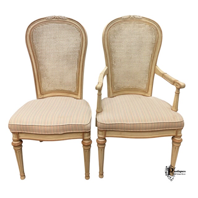 Shabby Chic Vintage Drexel Heritage Shabby Chic Cane Back Dining Chairs - Set of 8 For Sale - Image 3 of 12