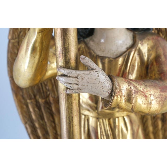 Carved Giltwood and Polychrome Painted Angel Alter Candlestick, 19th Century For Sale - Image 9 of 18