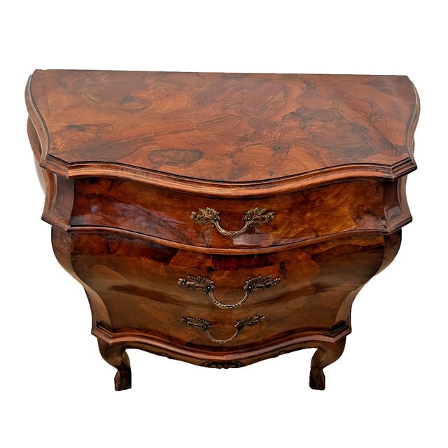 Italian Vintage Venetian Bombe Commode Small Chest of Drawers Burl Turtle Shell Walnut For Sale - Image 3 of 13
