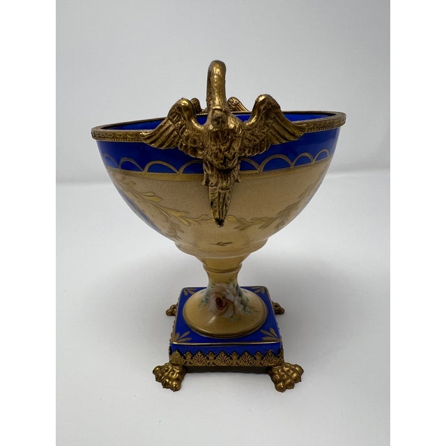 Limoges, France Mid 20th Century French Limoges Neoclassical Porcelain Urn With Gilt Bronze Swan Handles For Sale - Image 4 of 12