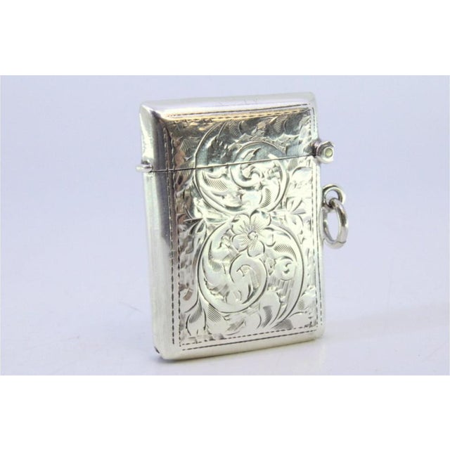 Metal Silver Matchbox with Engraved Plant Motifs and Monogram Card For Sale - Image 7 of 10