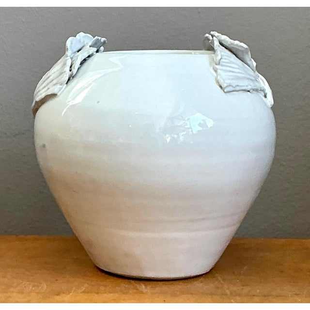 Vintage Kass O'Brien White Ceramic Vase With Ginko Leaf Motif For Sale - Image 13 of 13