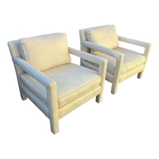 Vintage Upholstered Parsons Arm Chairs- A Pair For Sale