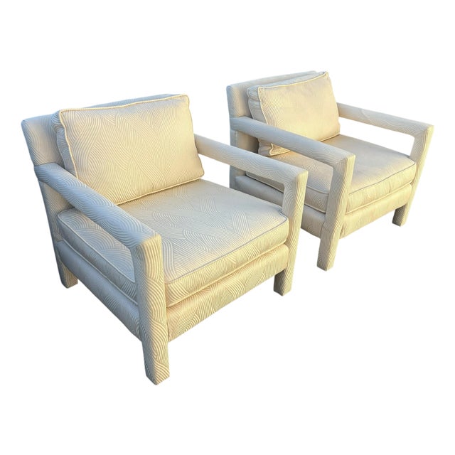 Vintage Upholstered Parsons Arm Chairs- A Pair For Sale