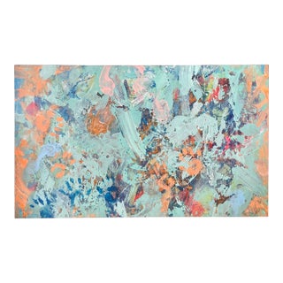 Original Aqua and Peach Abstract Painting on Canvas For Sale