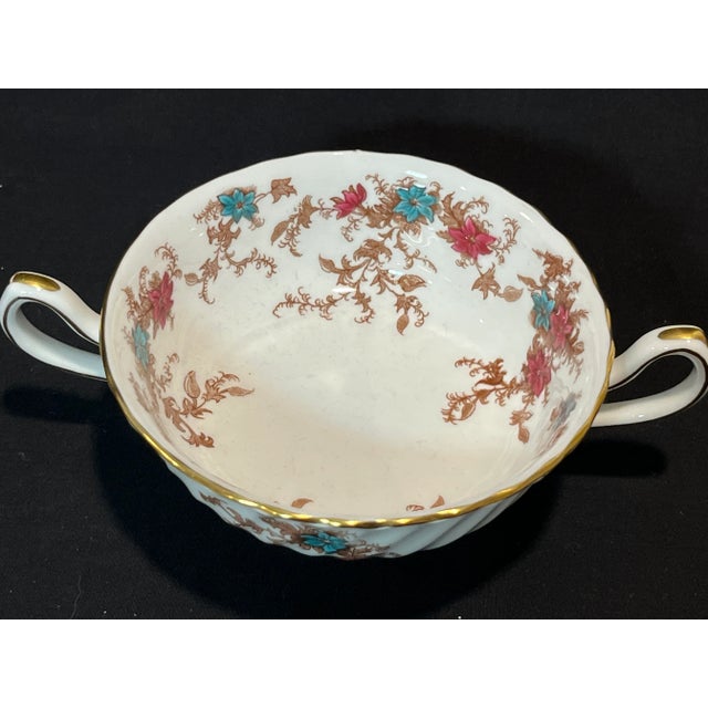 White 1950s Minton Ancestral Footed Cream Soup Bowl & Saucer Sets English Bone China- 8 Sets For Sale - Image 8 of 9