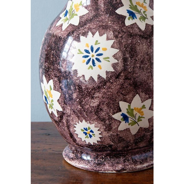 Brown Manganese Floral Pewter Mounted Jug from Brussels Faience, 1700s For Sale - Image 8 of 11