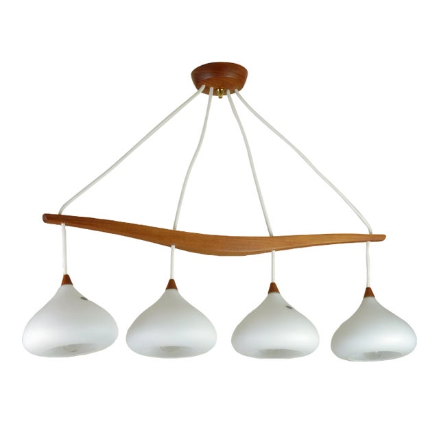 Teak and Glass Hanging Lamp, 1960s For Sale