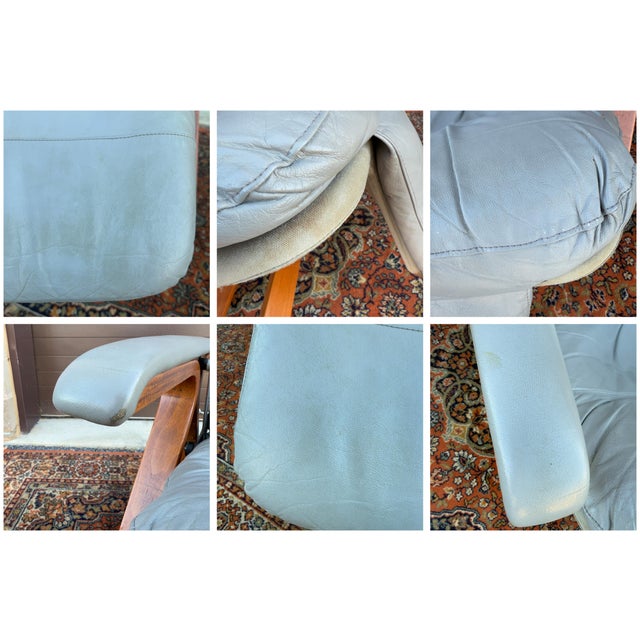 Mid Century Modern Plycraft Zero Gravity Reclining Lounge Chair in Gray Leather & Canvas For Sale - Image 17 of 18