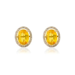 1.92carats Natural Yellow Sapphire Stud Earrings With Diamonds in 14k Gold- A Pair For Sale