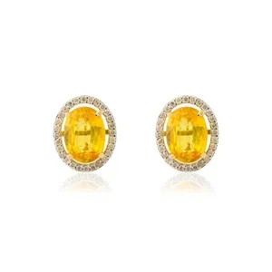 1.92carats Natural Yellow Sapphire Stud Earrings With Diamonds in 14k Gold- A Pair