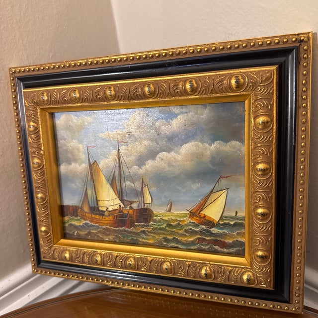 Blue “Warm Waters” Vintage Sailboat Seascape Oil Painting For Sale - Image 8 of 11