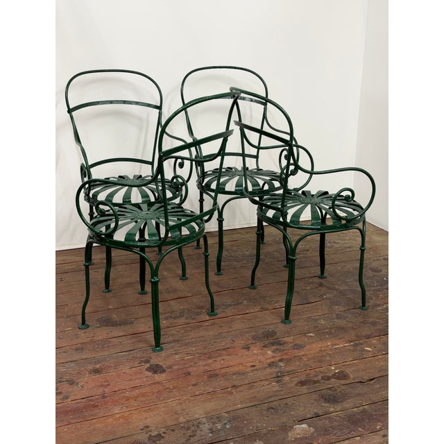 Early 20th Century Francois Carre Iron Sunburst Garden Chairs, Set of Four For Sale - Image 5 of 18