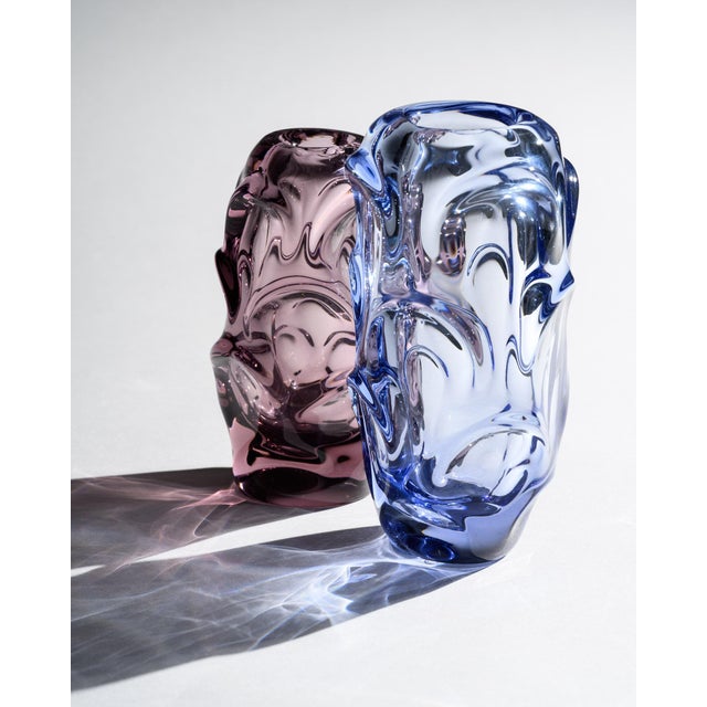 Lilac and Blue Glass Vases attributed to Jan Beranek for Skrdlovice, 1960, Set of 2 For Sale - Image 9 of 18