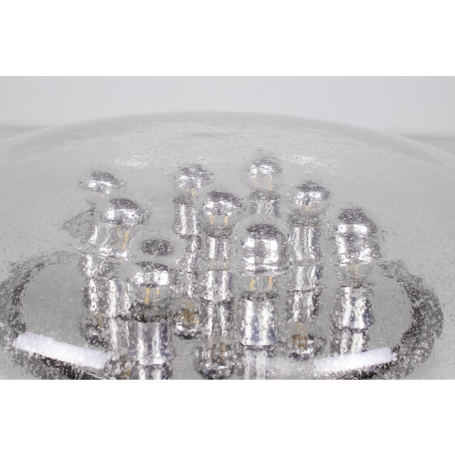 Metal Large Round Ceiling Light in Bubbled Blown Glass, 1970s For Sale - Image 7 of 9