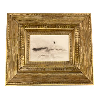 Contemporary Original Abstract Black Ink Painting Chunky Heavy Vintage Gold Frame For Sale