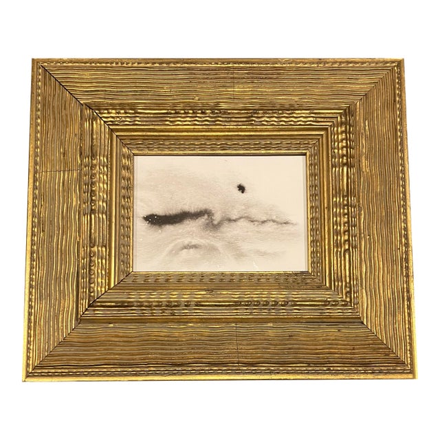 Contemporary Original Abstract Black Ink Painting Chunky Heavy Vintage Gold Frame For Sale