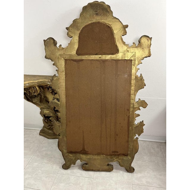 Mid-Century Louis Xv Console and Mirror in Carved and Gilded Wood, 1930s, Set of 2 For Sale - Image 12 of 13