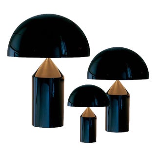 Large and Medium and Small Atollo Black Table Lamps by Magistretti for Oluce, Set of 3 For Sale