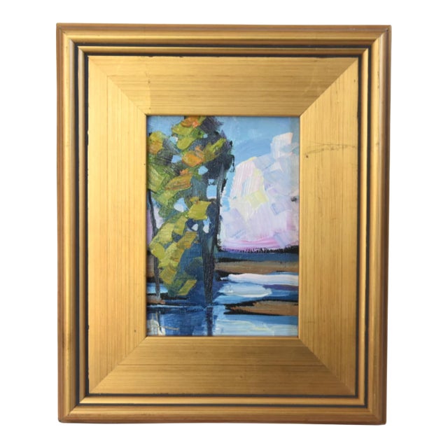William Hawkins River Landscape Painting Including the Antiqued Gold Wood Frame For Sale