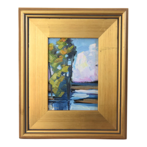 William Hawkins River Landscape Painting Including the Antiqued Gold Wood Frame