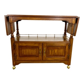 Mid-Century Traditional Pennsylvania House Drop Leaf Walnut Dry Bar Serving Sideboard Cart. For Sale