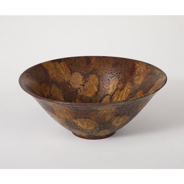 1950's Studio Made Mottled Pottery Decorative Bowl For Sale - Image 14 of 14