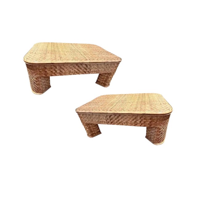 1980s Woven Tortoiseshell Bamboo Coffee Table Attributed to Ralph Lauren for Bloomingdale's For Sale - Image 11 of 11