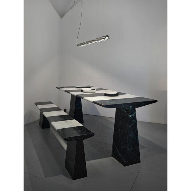 Alcm Horizontal Pendant Lamp in Verde Alpi & Carrara Marbles by Bufalini Design For Sale - Image 4 of 13