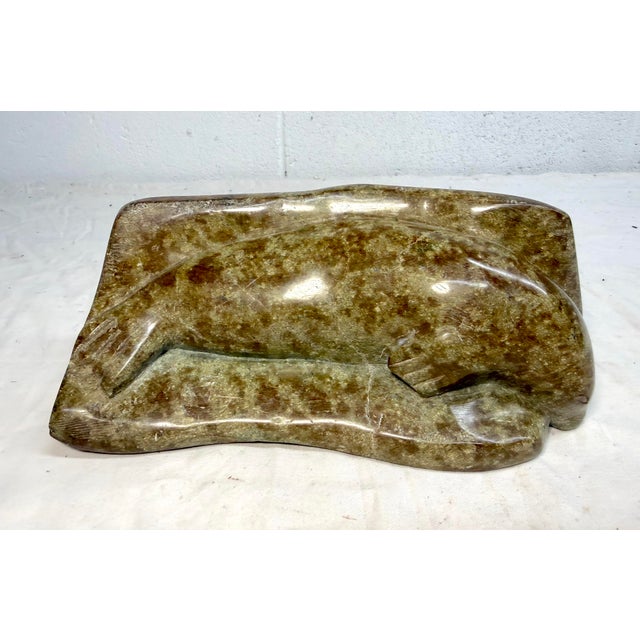 Figurative Antique Signed Carved Soapstone Eva Itulu Canadian Seal Eskimo Sculpture Inuit For Sale - Image 3 of 16
