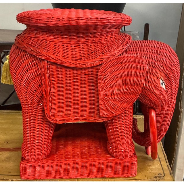 Chinese Export Style Wicker Elephant Side Table / Stool / Garden Seat For Sale - Image 4 of 7