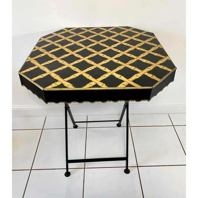 20th Century Bamboo Trellis Painted Tole Folding Table For Sale - Image 9 of 9