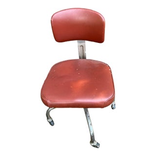 1950s Steelcase Rolling Burnt Orange Swivel Reclining Desk Chair For Sale
