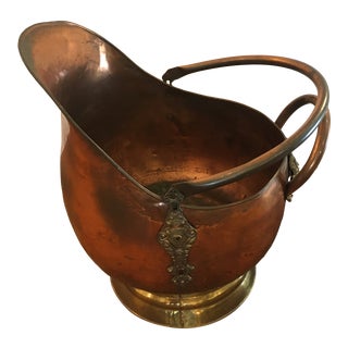 Copper & Brass Coal Scuttle Fireplace Kindling Bucket For Sale