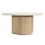 Unique contemporary dining table with scalloped oak wood base and round sand/cream marble top. Natural textures, tones and...