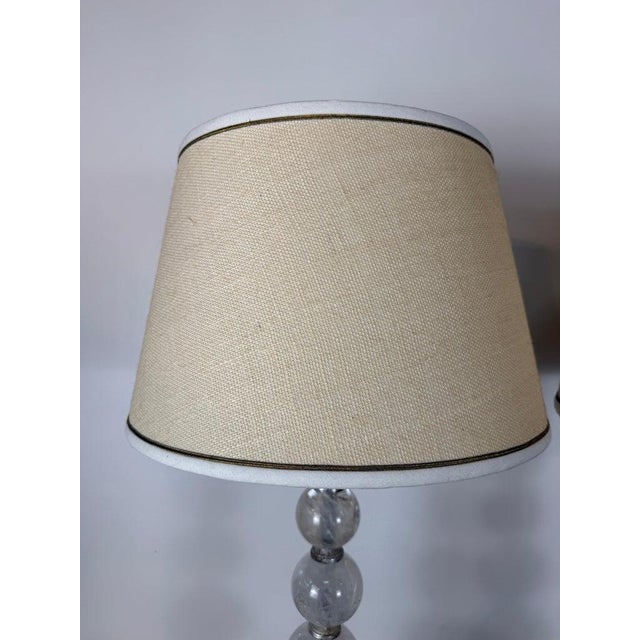 Pair of Hollywood Regency Rock Crystal Stacked Orb Table Lamps - Silver Leaf For Sale In Los Angeles - Image 6 of 17