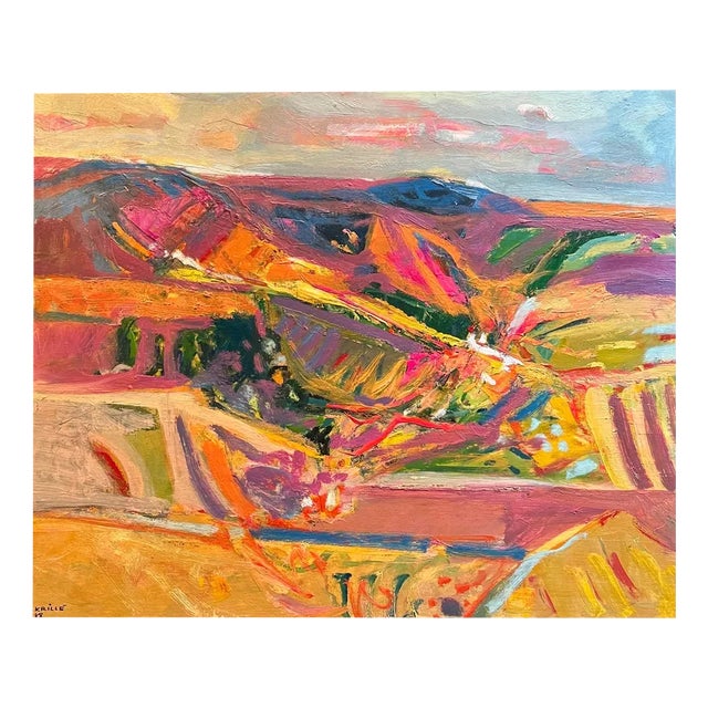Jean Krille, Landscape 113, Oil on Wood, 1988 For Sale
