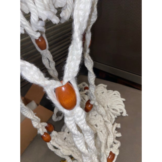 Vintage 1970s Macramé Swag Lamp With Glass Shelves – Large Boho Hanging Table For Sale - Image 4 of 7