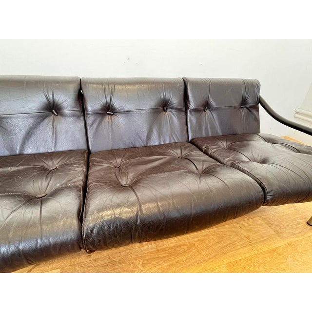 Metal Leather Sofa attributed to Tim Bates for Pieff, England, 1970s For Sale - Image 7 of 13