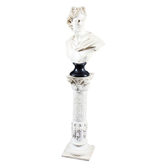 20th Century Composition Marble Bust of Apollo on Pedestal, Set of 2 For Sale