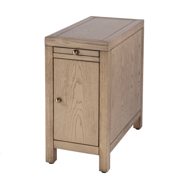 Nora 12 in. W Rectangular Wood 1 Door Narrow End Table with Pull-Out Tray, Light Oak For Sale - Image 10 of 10