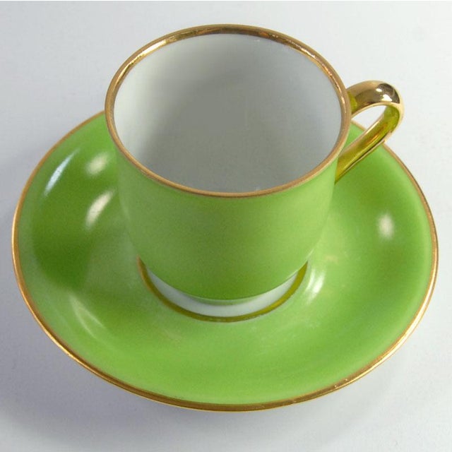 Contemporary Green & Gold Coffee Cup & Saucer, 1950s, Set of 2 For Sale - Image 3 of 8