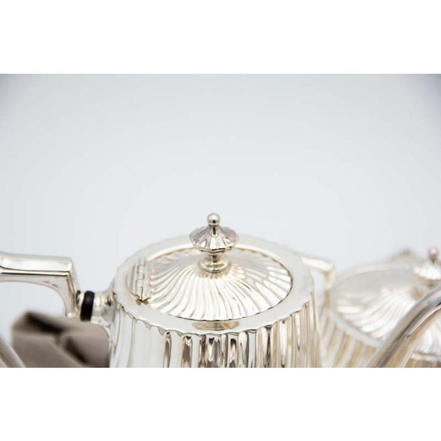 Modernist Silver Tea Service with Tray in Relief, Set of 4 For Sale - Image 3 of 8