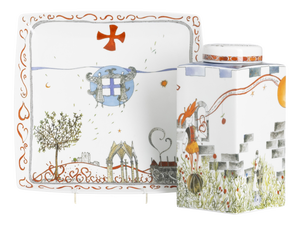 Porcelain Bottle and Tray from Vista Alegre, Set of 2
