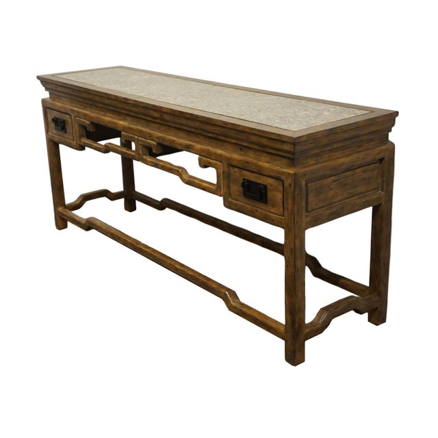 Chinoiserie Maitland Smith Solid Pecan Asian Chinoiserie Style 74" Sofa / Console Table W. River Rock Granite Top For Sale - Image 3 of 11