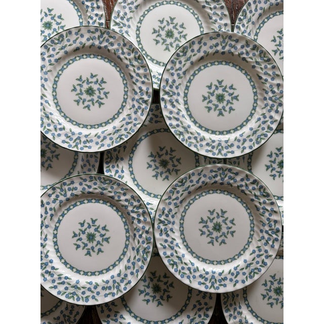 English Vintage Aynsley Forget Me Not Bone China Plates 6.25 Inch Blue Floral England Dessert Plates - Set of 13 For Sale - Image 3 of 7